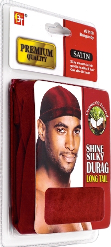 PREMIUM QUALITY COCONUT OIL TREATED SHINE SILKY DURAG WITH LONG TAIL (BURGUNDY) 
